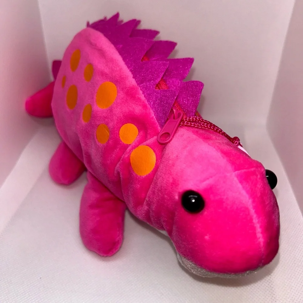 Dinosaur Hot Pink Pencil Case Plush  Large Capacity Snack Bag Travel
